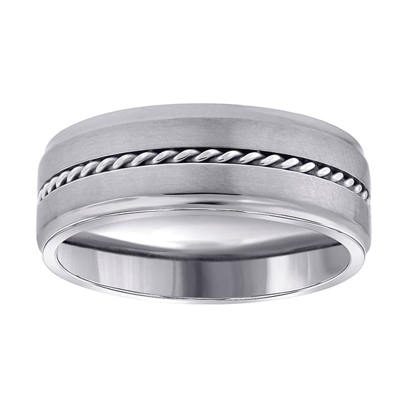 Stainless Steel Mens Rope Lined Center With Brushed Sides Step Edges Comfort-fit Band Ring Size 9 Wedding Band for Men