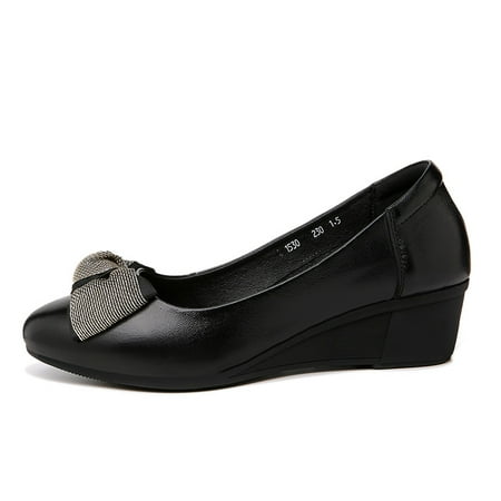 

Women‘s Bow Tie Wedge Shoes Solid Color Round Toe Shoes Lightweight Slip On Shoes