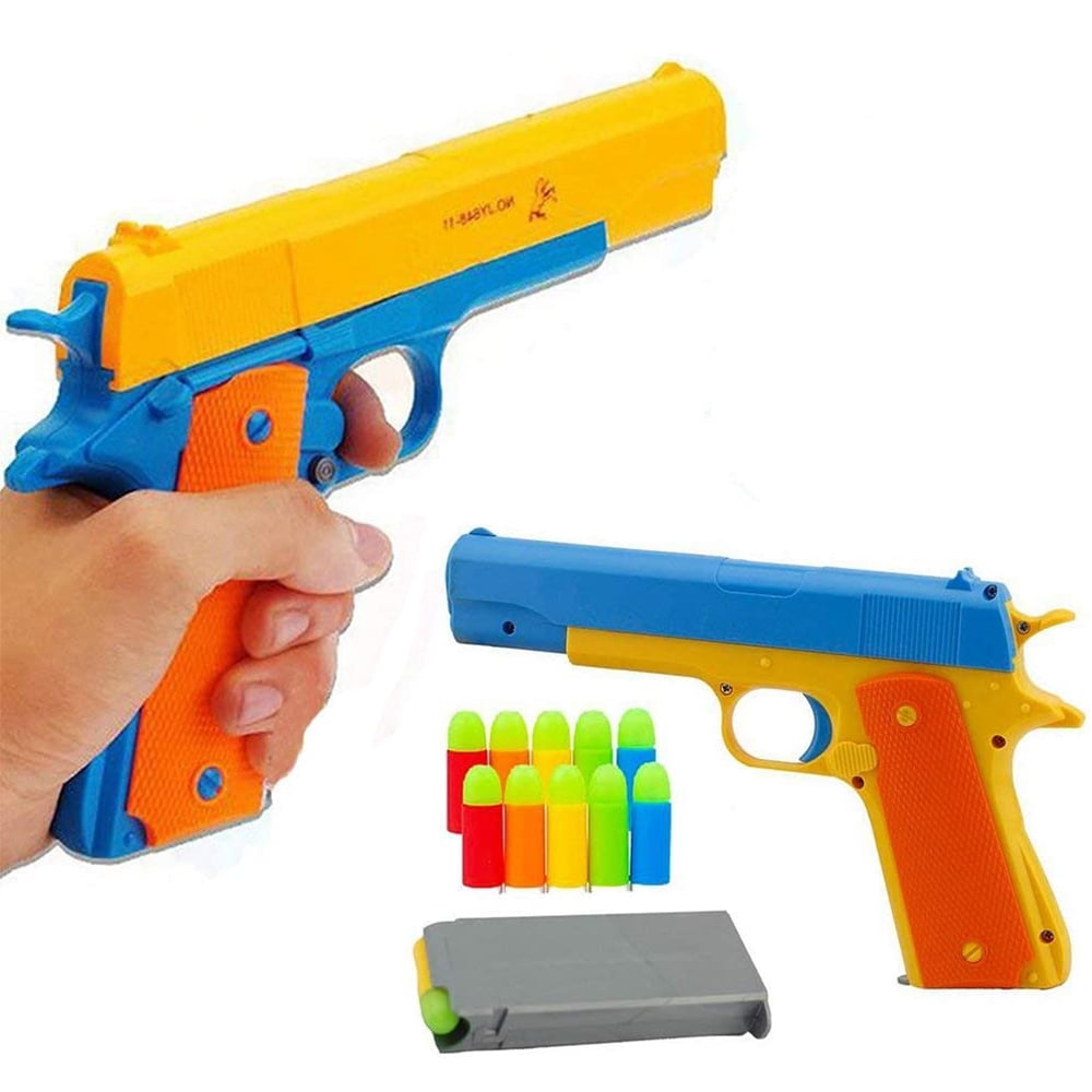 Blue Colt 1911 Toy Gun with Ejecting Magazine Glow Tip Bullets Style of M1911 