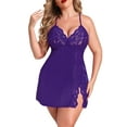 thumbnail image 4 of Avidlove Women Sexy Christmas Lingerie Satin Plus Size Lingerie Lace Nightgown Sleepwear Sets Purle XL, 4 of 6