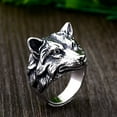 thumbnail image 5 of PAMTIER Men's Stainless Steel Hip Hop Tribe Forest Ferocious Wolf King Head Biker Ring Personality Vintage Punk Band Silver Black Tone Size 8, 5 of 6