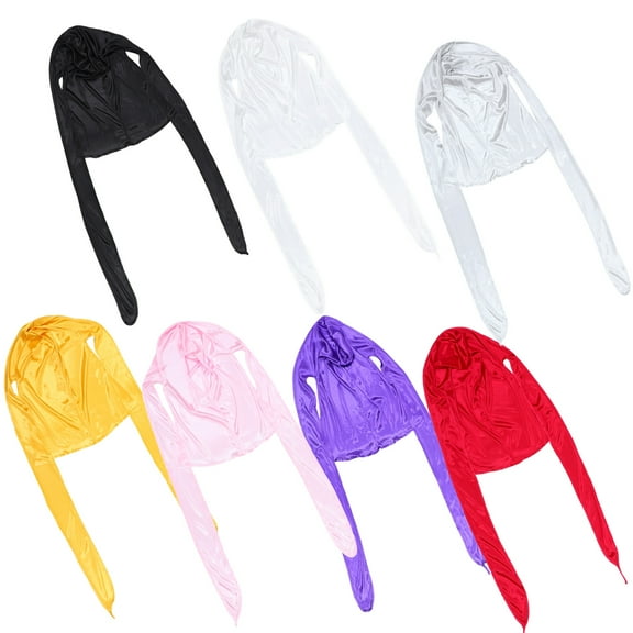 LEORX 7Pcs Silky Durags Long Tail Silk Durag Wide Strap Wrap for Men and Women