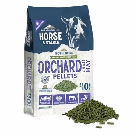 Blue Mountain Hay High Altitude Orchard Grass Hay Pellets (40 lb), Ultra Premium Nutrient Dense Forage, Small Quick Soaking Low Dust Pellets, Easy to Measure, Automatic Feeder Friendly