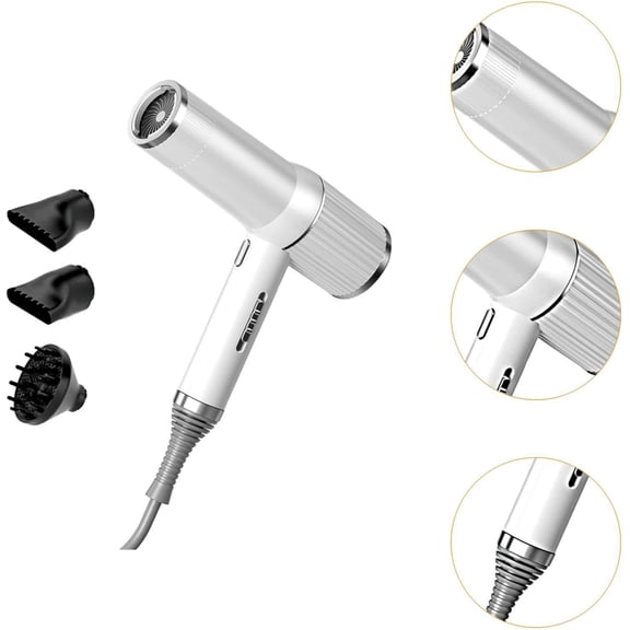 Hair Dryer with Nozzle for Curly Hair, Hair Tool Hair Styling Tool for Fine Thick Natural Wave Frizzy Hair, Women Curly Hair, White 3 Nozzle