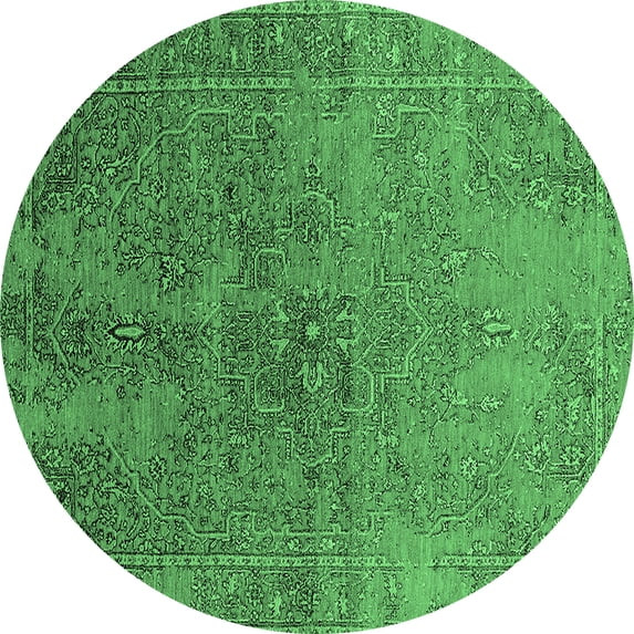Ahgly Company Indoor Round Oriental Emerald Green Industrial Area Rugs, 7' Round