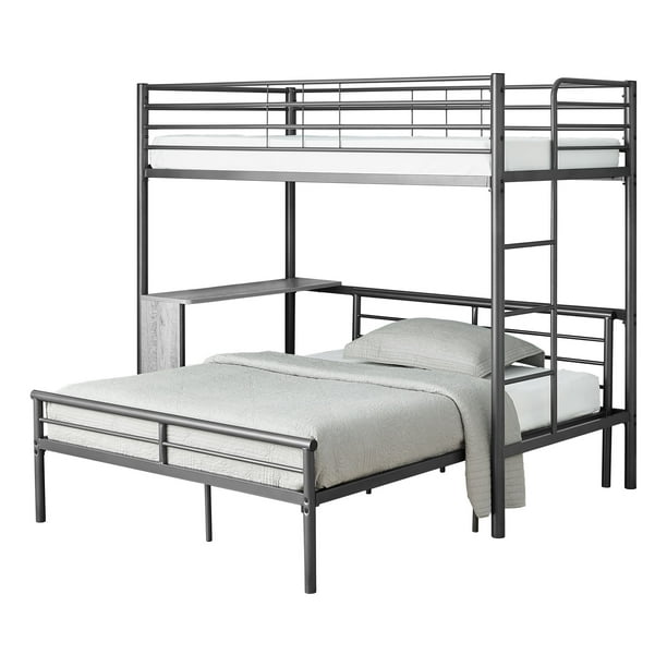 White Metallic Twin Size Bunk Bed, All In One Bunk Bed With Desk