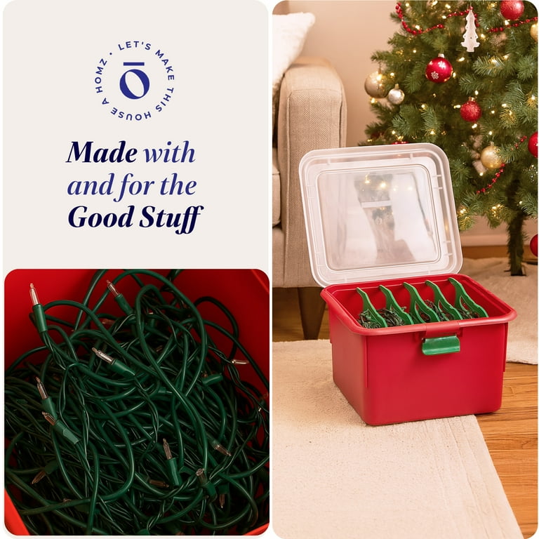 Homz Products Holiday Christmas Light Storage Box Bin w/ 4 Cord