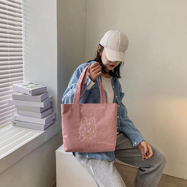 Bolsa Bolso de hombro de pana para mujer. bolso de compras reutilizable de dibujos animados (rosa) Ehuebsd Nuevos Originales