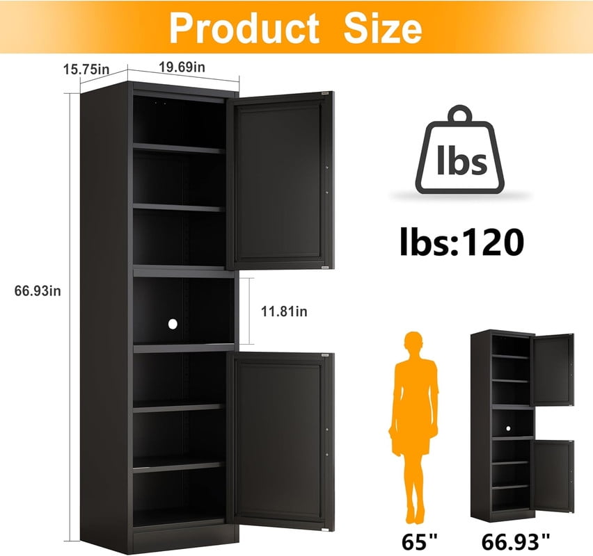 19.7"W Freestand Metal Tall and Thin Narrow Storage Cabinet for Kitchen Bathroom Living Room