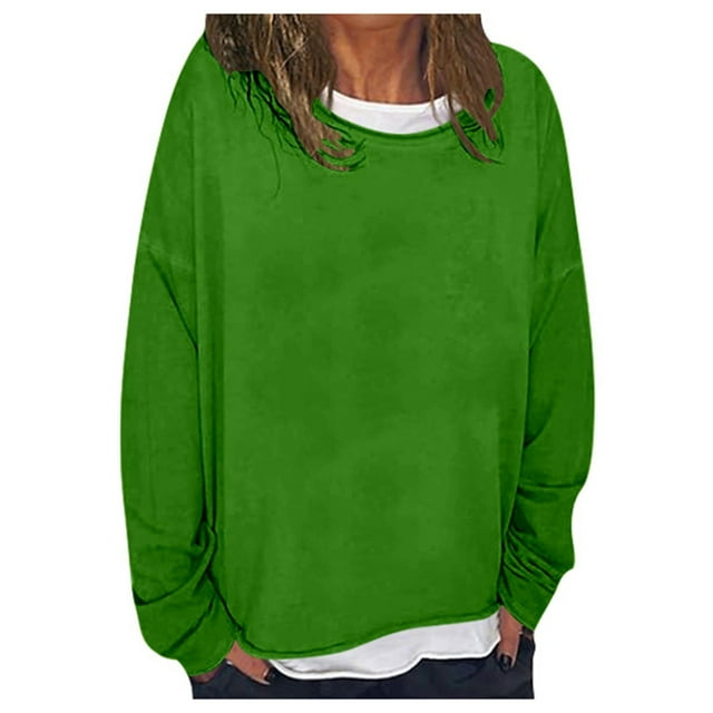 WEAIXIMIUNG Chandails en Molleton pour Femmes Col Rond Décontracté Couleur Unie Diy Coupe Ample Pull Confortable et Élégant