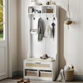 thumbnail image 1 of Hall Tree with Bench & Shoe Storage - Entryway Coat Rack with 6 Compartments, 4 Hooks & Rattan Door, Soft Cushion Shoe Bench for Hallway, Living Room & Mudroom, white, 1 of 8
