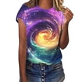 thumbnail image 4 of Alkepwun Going Out Tops Women's Casual Galaxy Stars Print Short Sleeve Crew Neck Shirt Lightweight Comfort Breathable Slim Fit Pullover Top, 4 of 6