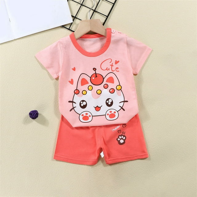 EGNMCR Ensembles de Blouses et Chemises à Manches Courtes à Col Rond Tout-Petits Enfants Bébés Garçons Filles Mode Mignon Imprimé Chiot à Manches Courtes Tenue Décontractée Ensemble Fille