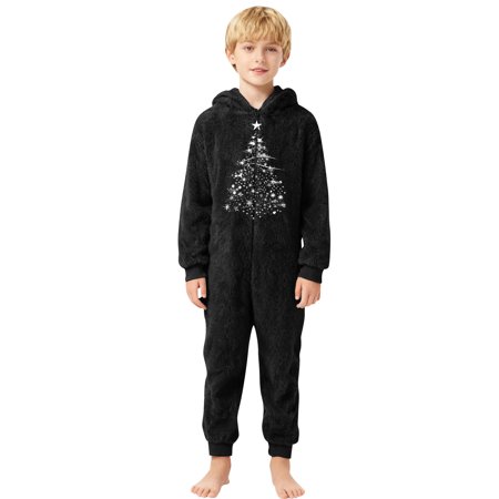 XDZJLR Flannel Christmas Onesie Pajamas For Kids Boys Girls Xmas Cozy Print Jumpsuit Hooded Romper Playwear Winter Holiday Outfit Soft Thermal Loungewear Toddler Kid Pj S Black 3-4 Years