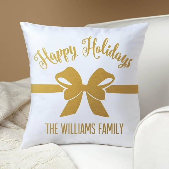 Happy Holidays Gold Personalized Pillow