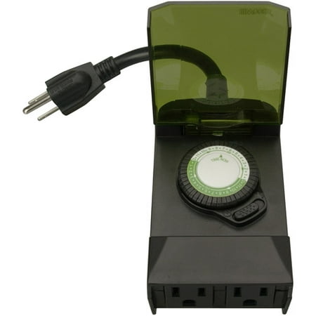 Woods 50011 Outdoor 24-Hour Plug-in Mechanical Timer, 2 Grounded Outlets,