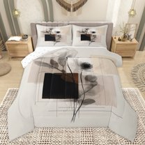 Homewish Modern Fashion Watercolor Full Size Comforter Sets, Chic Flower Floral Bedding Comforter Set, Teens Adult Women Men Reversible Bedding Sets, Microfiber Bedroom Decor, 3 Pieces