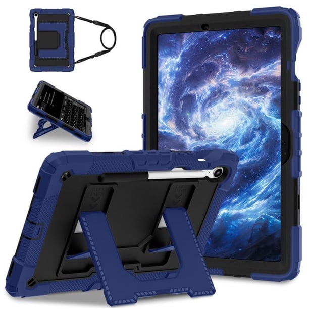 Funda para Samsung Galaxy Tab S10 Lite / S10 FE / S9 FE, Funda Protectora de Silicona Anti Caída + Capa de PC con Soporte Grande Oculto, Correa para el Hombro, Funda Protectora Resistente a Golpes y