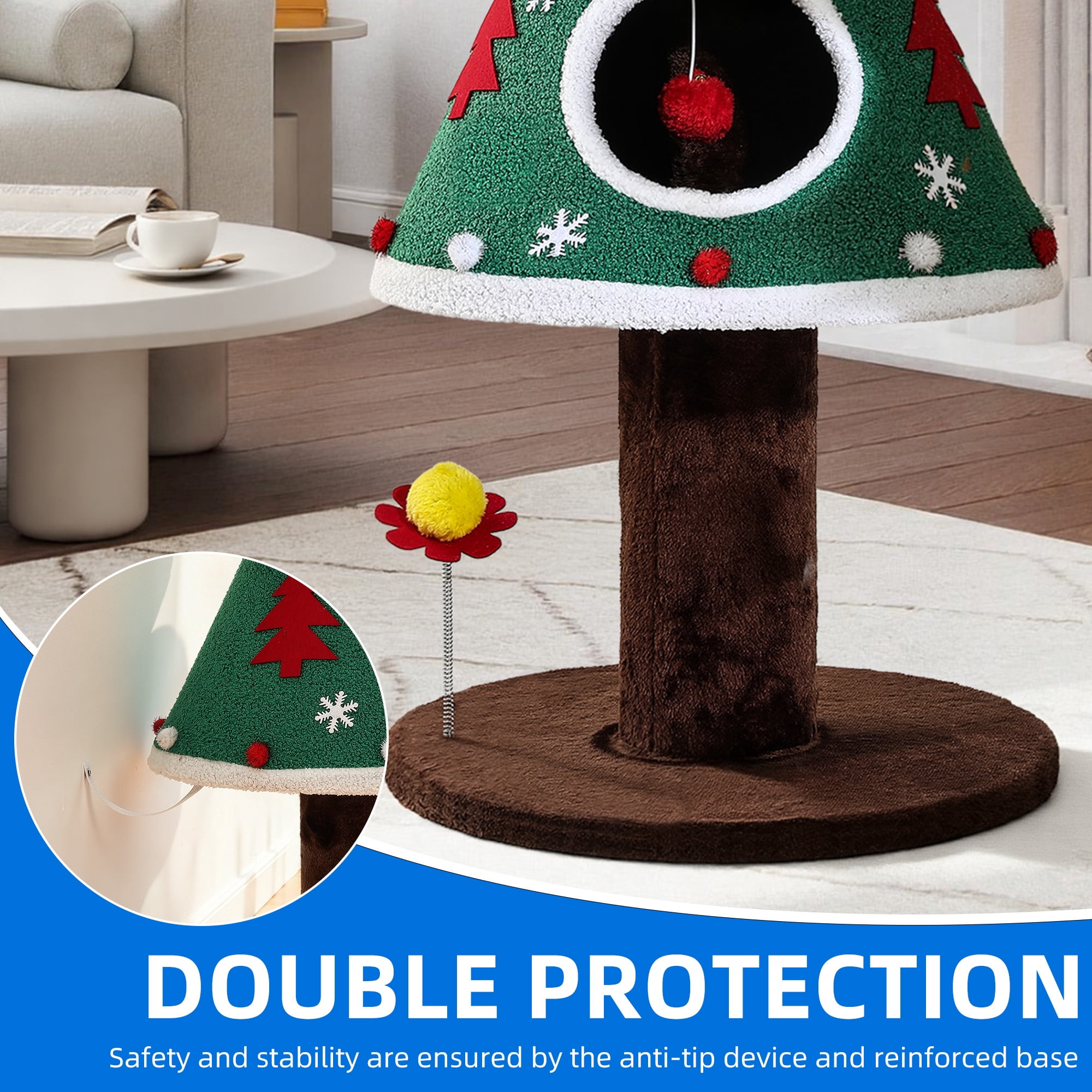 Dextrus 47" Christmas Cat Tree and Tower Condo  with Balls & Cat Teaser, Cat Furniture for Small Cats, Green