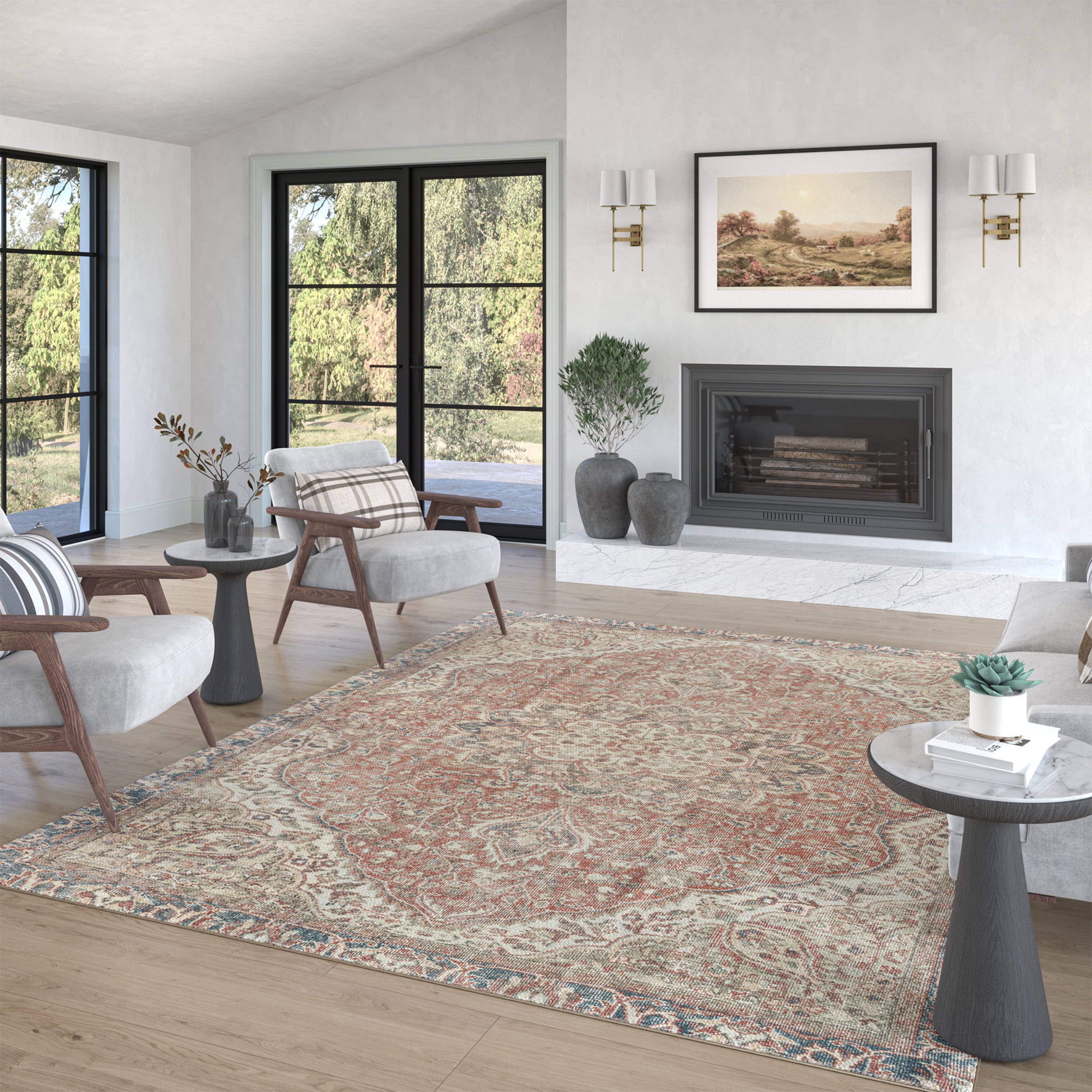 Traditional 8x10 Area Rug (7'11'' x 10'3'') Oriental Rust, Beige Living Room Easy to Clean Machine Washable