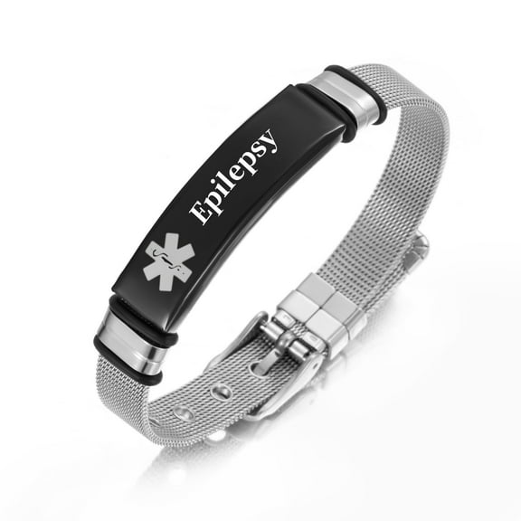 Vagzen Stainless steel Medical Alert ID Bracelet for Men Women, Engraving Epilepsy