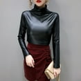 thumbnail image 2 of MIASHUI Autumn Winter Lined Thick Leather High Neck&nbsp;Thermal Underwear&nbsp;Top Base Layer Long Sleeve Shirt Small Blouse Black,M, 2 of 4