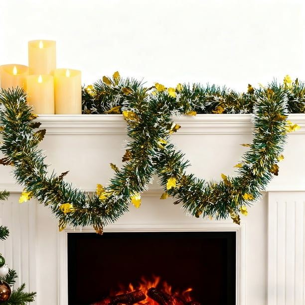 Guirnalda de confeti para árbol de Navidad de 78,7 pulgadas, color verde, dorado, rojo y rosa, con copos de nieve de plástico | Decoración festiva para fiestas navideñas, guirnaldas DIY, envoltura