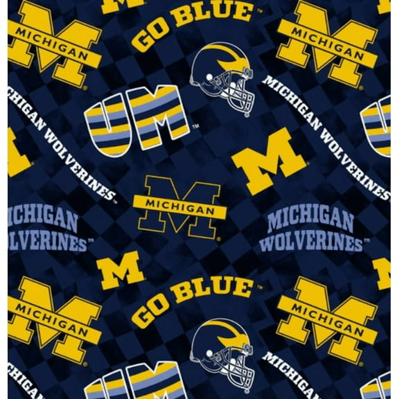 Official Licensed NCAA University of Michigan Check Allover Fabric by the Yard