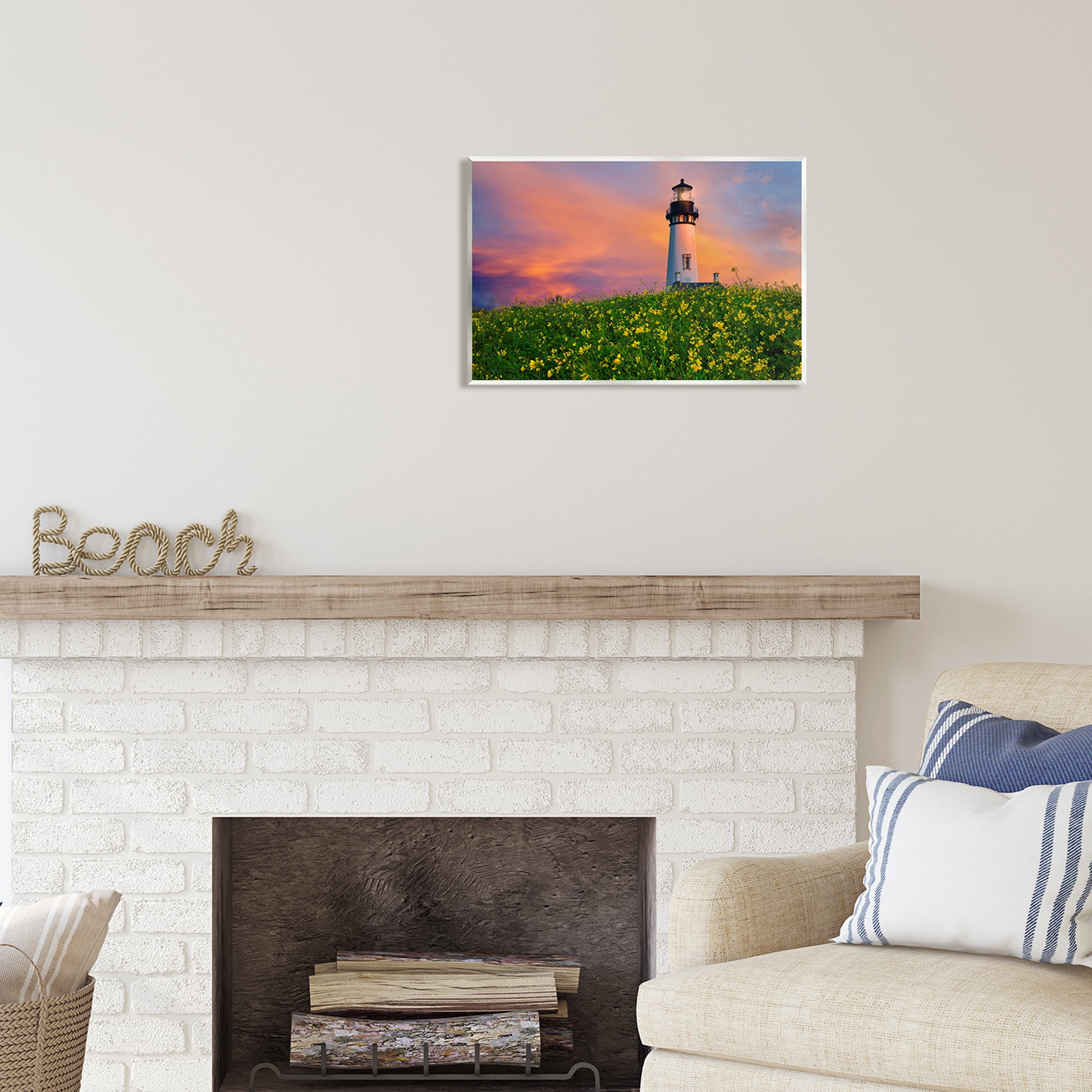 Stupell Industries Lighthouse in Meadow Sunrise Nature Photography Unframed Art Print Wall Art, 19 x 13