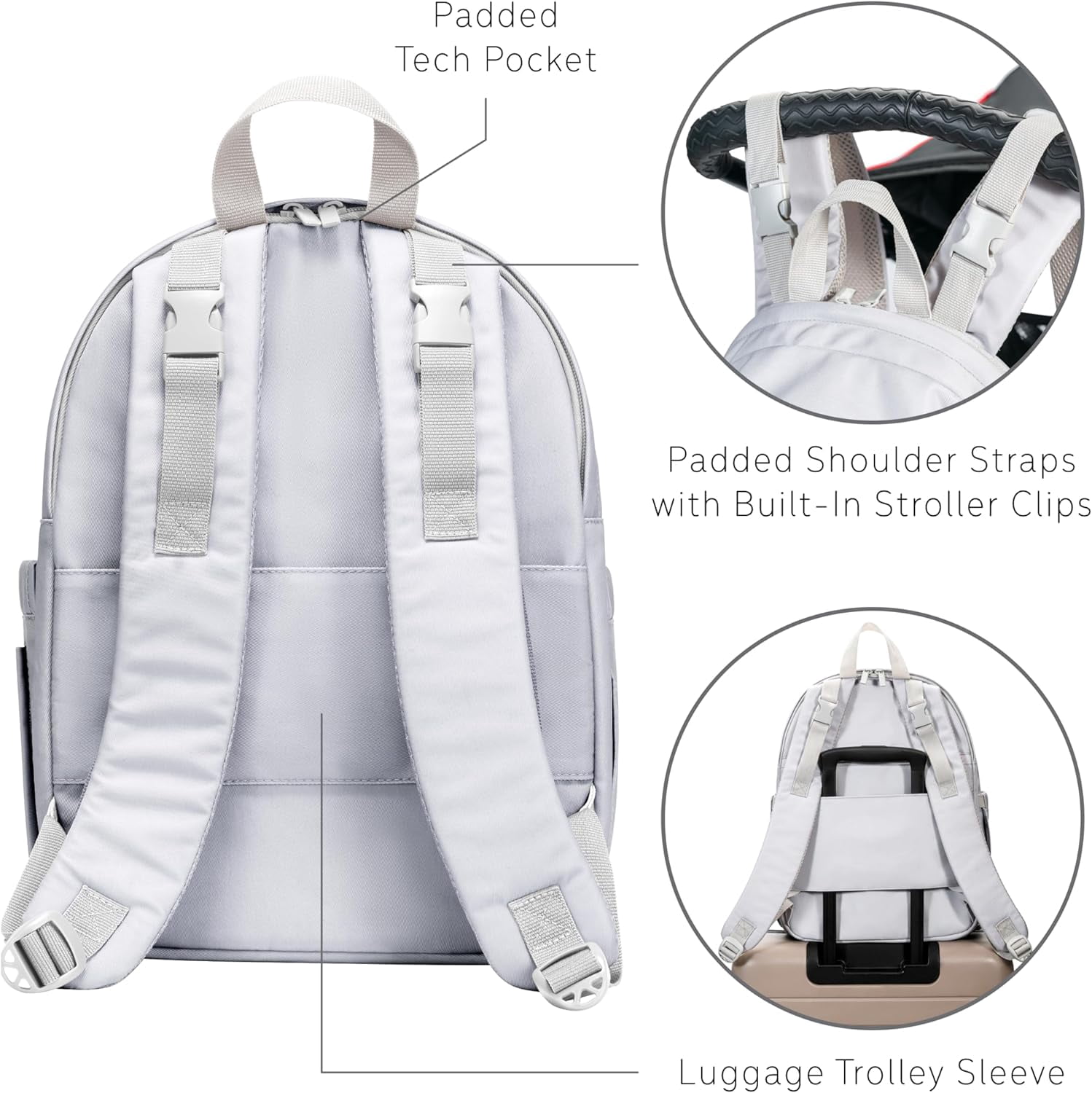 uninni Diaper Baby Bag Backpack for Moms and Dads with Baby Boys and Girls, Portable Changing Pad, Removable Pacifier Case - Grey, 15"