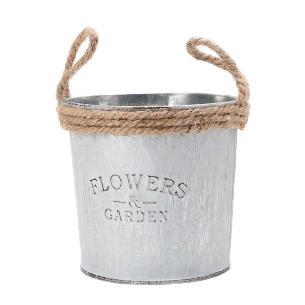 Shabby Chic Vintage Tin Flower Buckets Metal Buckets Box Plants Herb