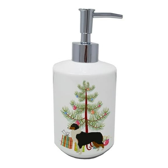 7 x 3.5 in. Unisex Australian Shepherd Christmas Tree Ceramic Soap Dispenser