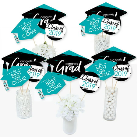 Teal Grad - Best is Yet to Come - 2019 Turquoise Graduation Party Centerpiece Sticks - Table Toppers - Set of