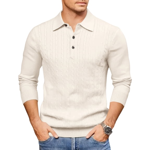 Mens Knit Sweater Long Sleeve Tops Lightweight Casual Dress Pullover Sweaters Beige M