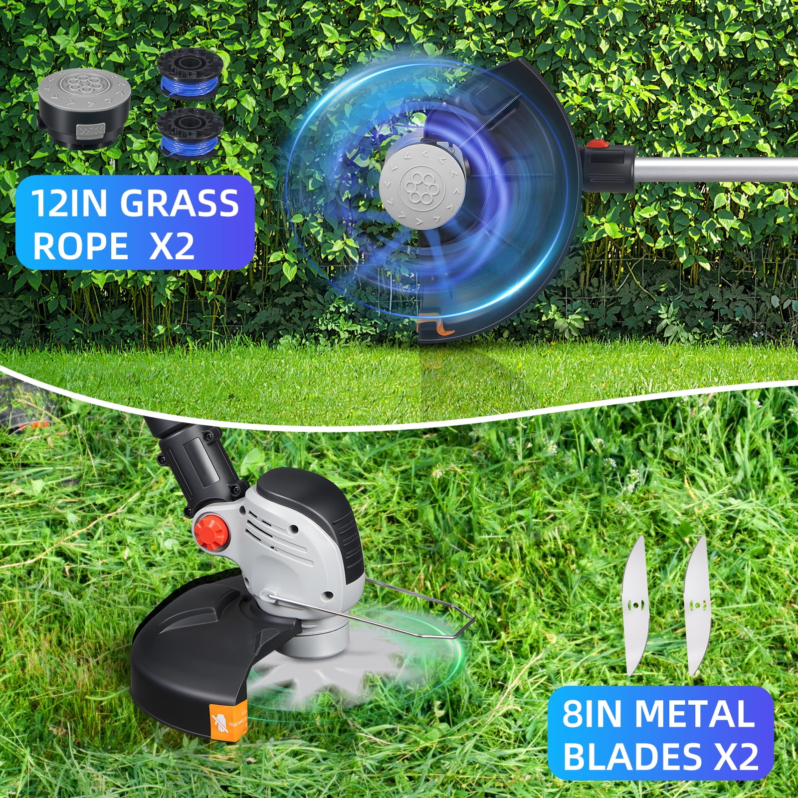KingFurt 24V Weed Wacker, Electric Weed Eaters, 12inch Cordless String Trimmer & Edger with Grass Cutter Spool Line for Lawn, Garden, Yard