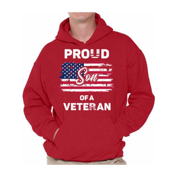 Awkward Styles Proud Son of a Veteran Men Hoodie 4th of July Gifts USA Hooded Sweatshirt for Son 4th of July Party Proud Son Hooded Sweater Patriotic Gifts Vintage Flag Hoodie for Son