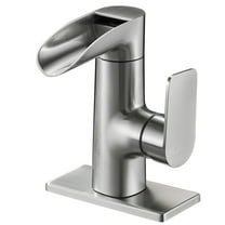 Single Handle Single Hole Bathroom Faucet Deckplate and Drain Kit Included in Brushed Nickel