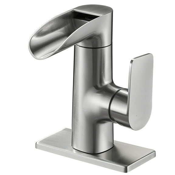 Single Handle Single Hole Bathroom Faucet Deckplate and Drain Kit Included in Brushed Nickel