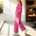 thumbnail image 6 of BRELIL Women Two Piece Lounge Set Round Neck Long Sleeve Pullover Tops Wide Leg Long Pants Matching Solid Casual Loungewear Outfits Travel Vacation Tracksuit, Pink XL, 6 of 6