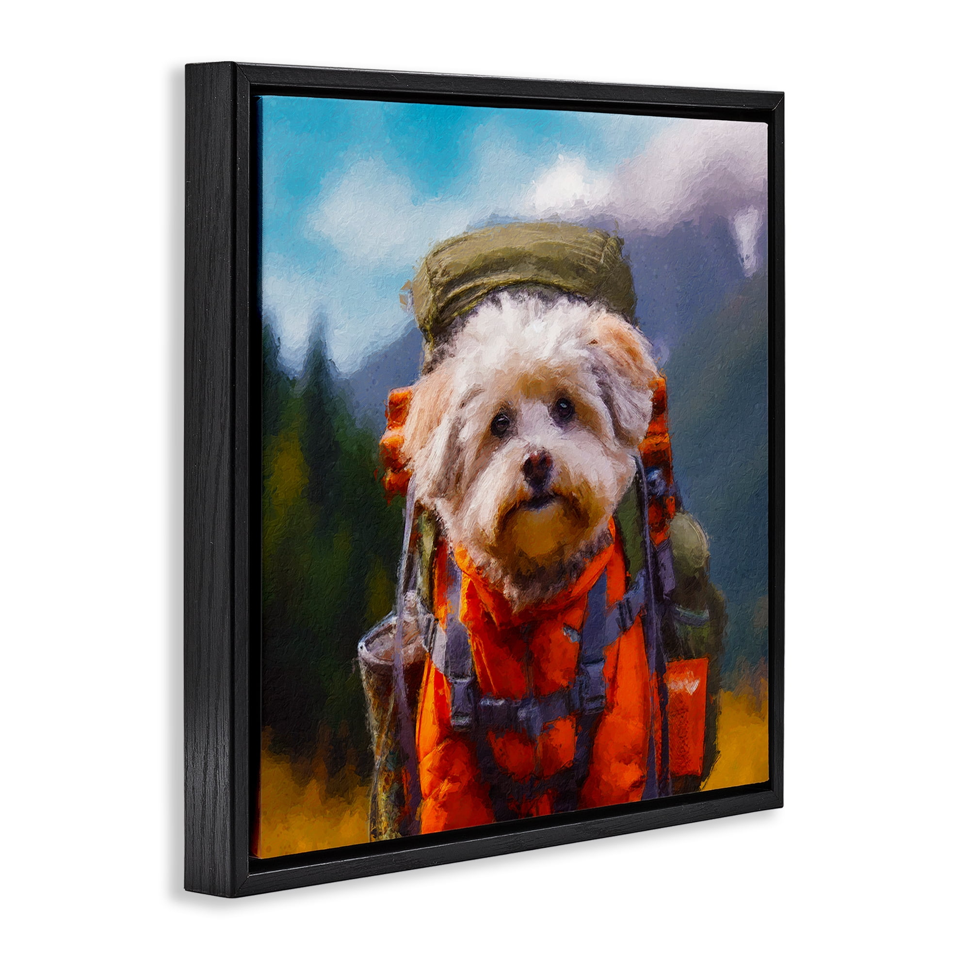 Stupell Industries Adventuring Hiker Dog Black Framed Floater Canvas Wall Art, design by Sean Parnell