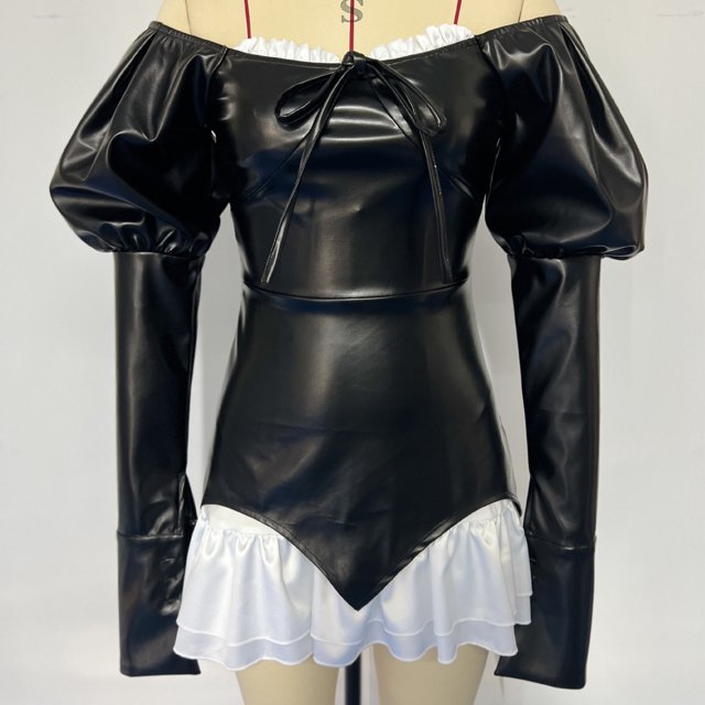 Vestidos casuales con volantes con cordones de cuero PU Vestidos femeninos Moda suave para viajes FLhrweasw Para estrenar