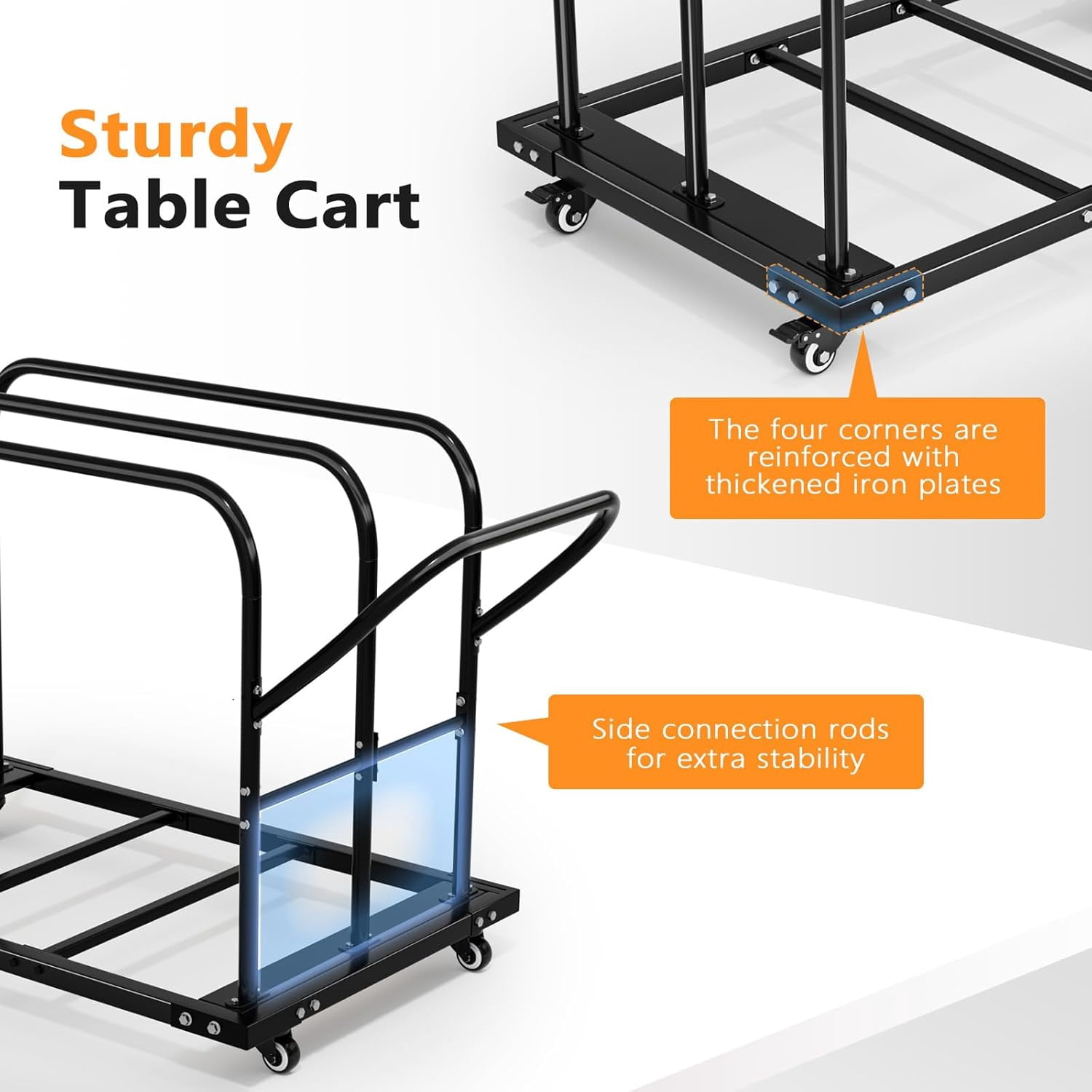 JFTER Heavy Duty Folding Table Cart, Table Dolly with PU Swivel Wheels, 800 lbs Capacity, Holds Up to 10 Tables for Party Events, Hotels, Factories & Warehouses
