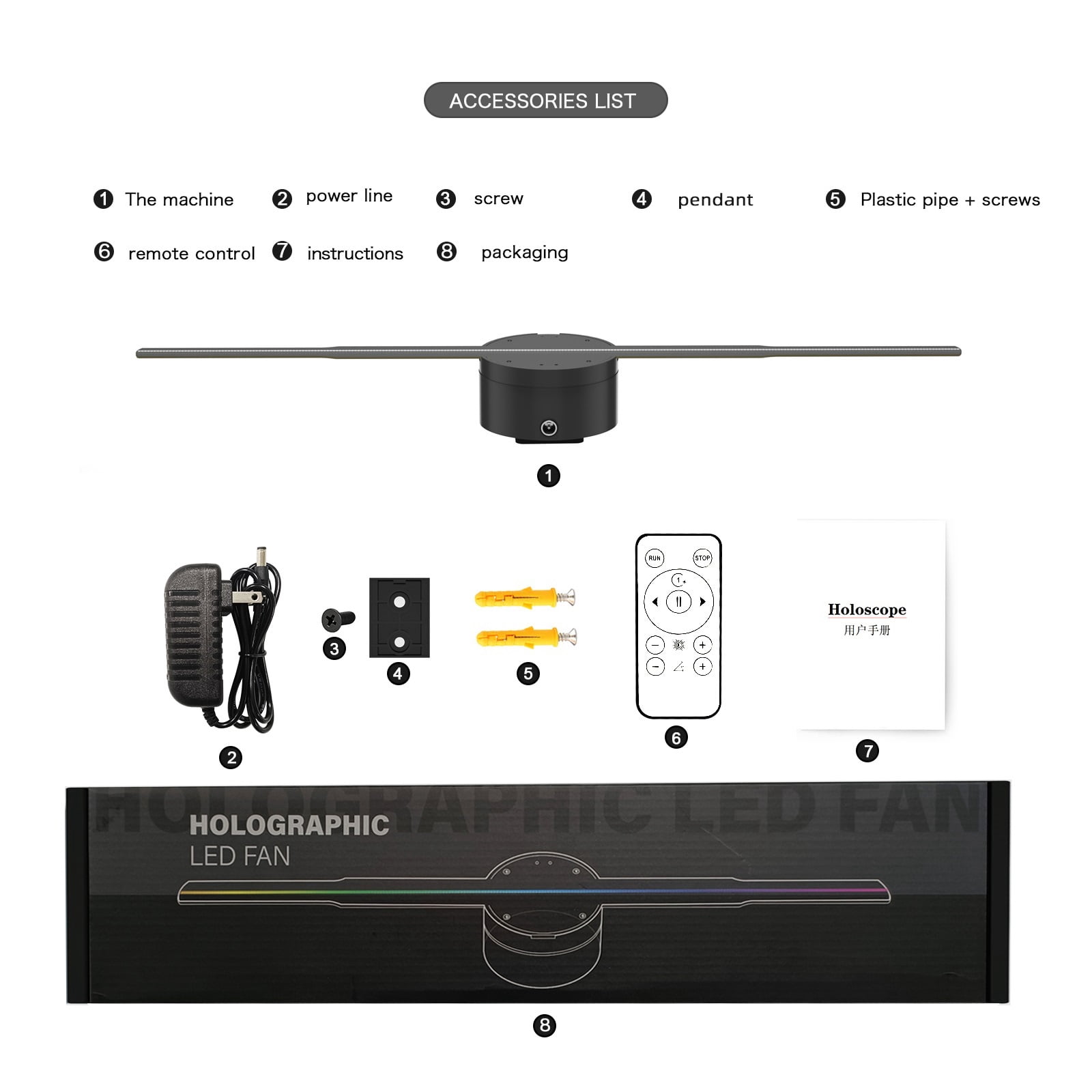 16.3" 3D Hologram Fan Advertising Display Projector 224 LED Beads Easily Control Floating Art Decorative For Chrismas Halloween Streets Malls P42-High Brightness ,Long-Lasting Performance