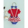 thumbnail image 4 of Kiapeise Kiapeise 3PCS Baby Girls Outfits Fly Sleeve Round Neck Shirt Tops Stripe / Heart Star Pattern Suspenders Shorts Headband Independence Day Sets, 4 of 9