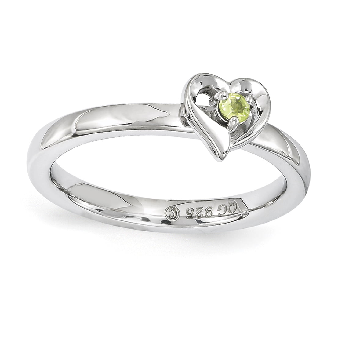 925 Sterling Silver Rhodium Peridot Heart Ring