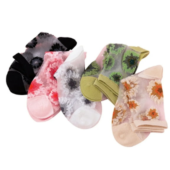 TELOLY 5 Pairs Socks for Women,Sheer Crystal Ankle Socks for Women,Lightweight Glass Sheer Socks