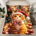 thumbnail image 2 of Manfei Kawaii Christmas Cat Queen Sheet Sets for Kids, Cute Cartoon Kitten Flat Sheet, Magic Xmas Gift Queen Fitted Sheet, Luxury Bedroom Decor, 4 Pieces, 2 of 7
