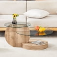 thumbnail image 1 of Modern Minimalist Tempered Glass Coffee Table,Natural Wood, 1 of 22