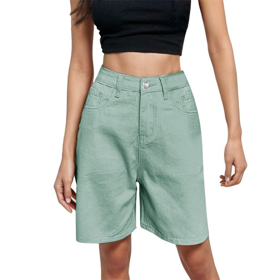 AJGRHE Bermuda Shorts for Women Knee Length High Waisted Cotton Elastic Waist Summer Dressy Casual Long Chino Shorts Mint Green S