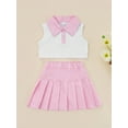 thumbnail image 2 of Bagilaanoe 2Pcs Toddler Kids Girls Summer Outfits Patchwork Lapel Buttons Sleeveless Tank Tops + Pleated Skirt Set for 2-7 Years, 2 of 8